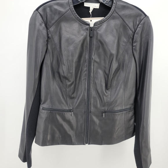 Hinge by Nordstrom Womens Black 100% Lamb Leather Zippered Jacket NWT Size Small - Picture 9 of 16